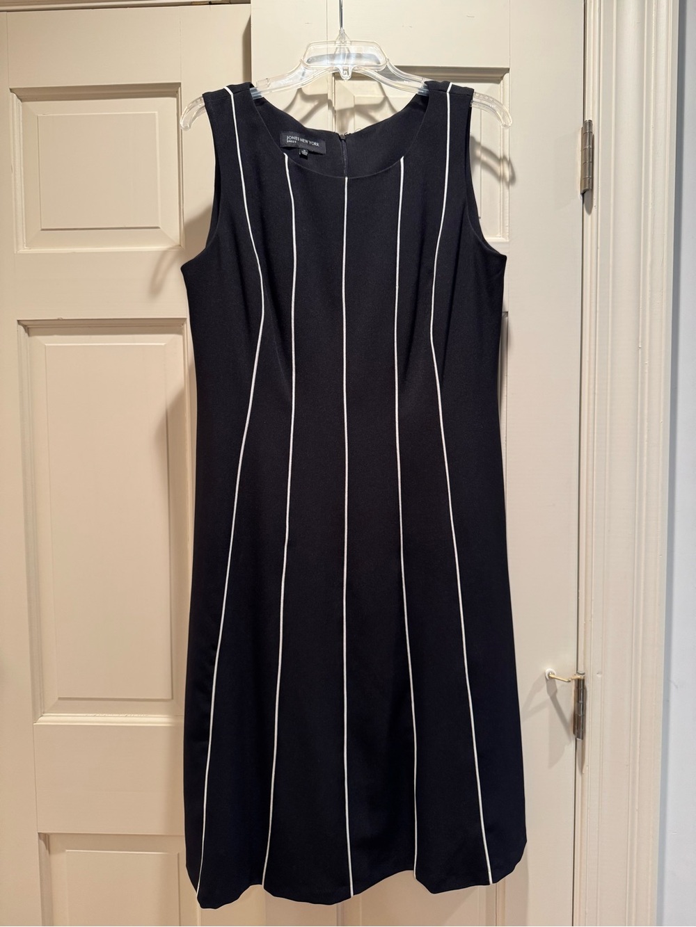 Jones New York Black Midi Dress with White Pinstripes